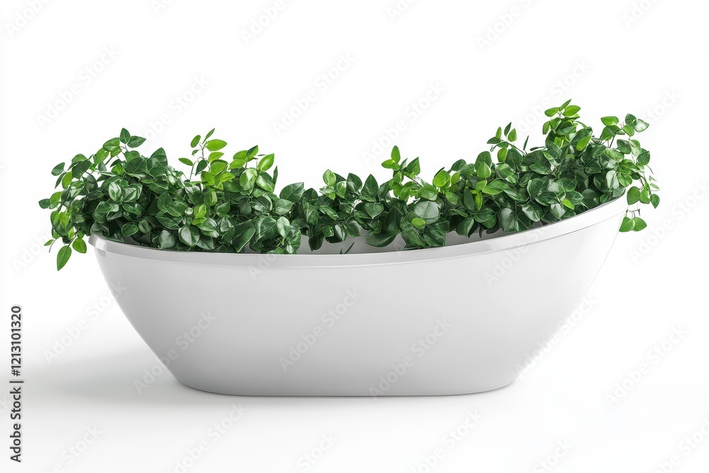Fototapeta premium Chic white bathtub with green plants in the bathroom Design elements