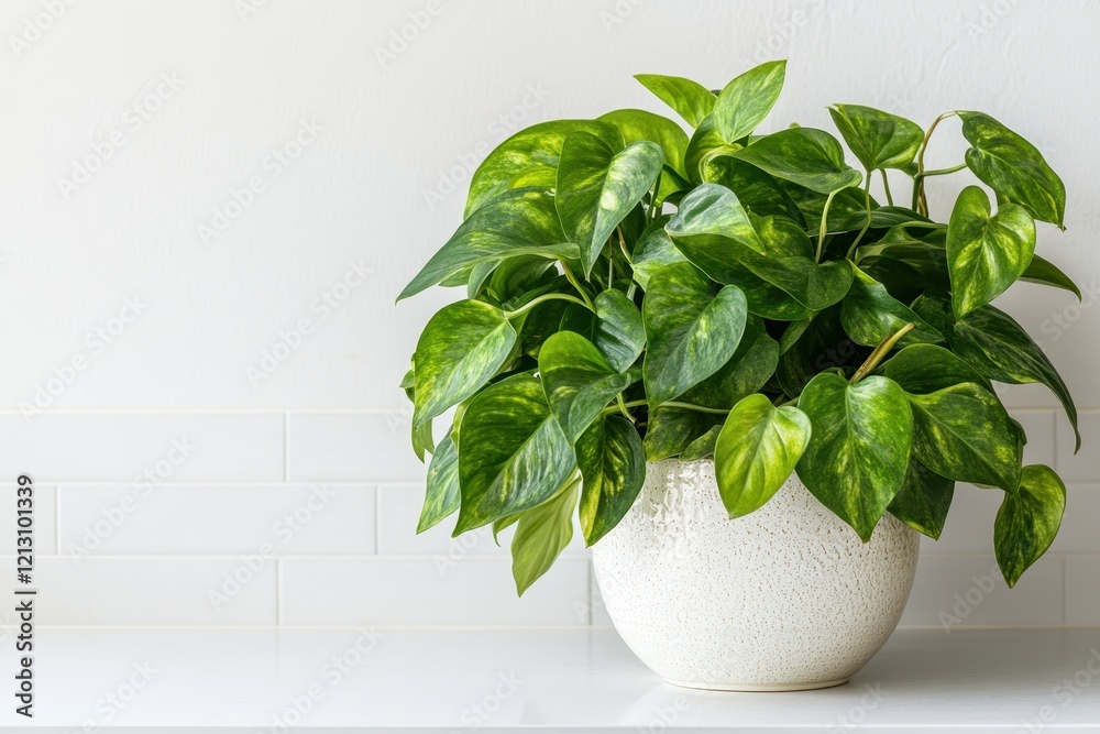 Chic white kitchen backdrop featuring utensils and a green plant on a white counter with Chic white kitchen backdrop featuring utensils and a green plant on a white counter with