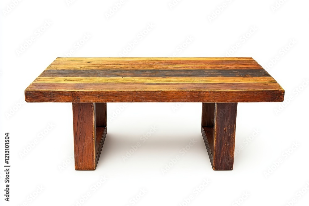 Chic wooden table against a white background
