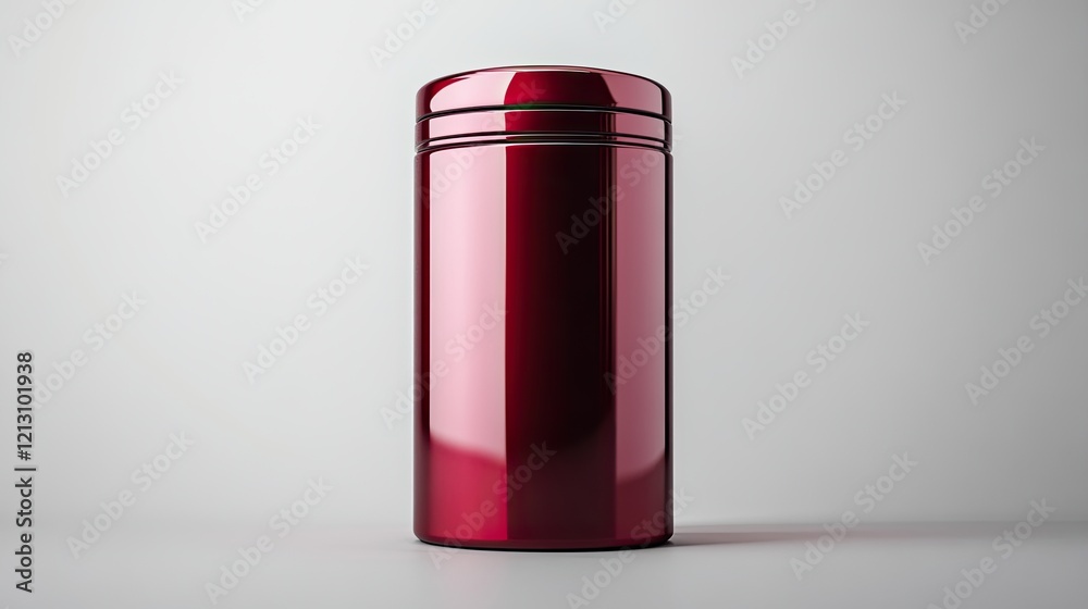 Red cylindrical container studio shot, clean background, product packaging mockup Red cylindrical container studio shot, clean background, product packaging mockup