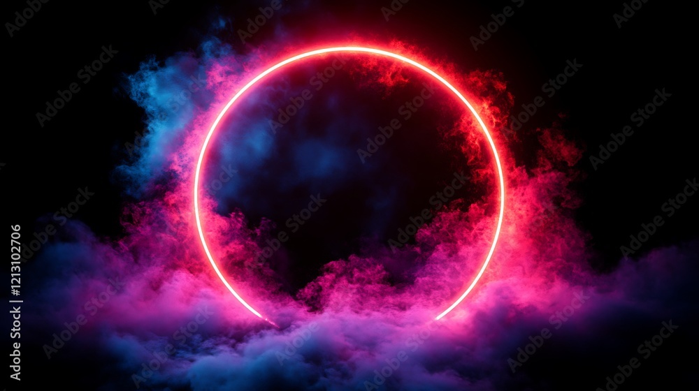 Obraz premium A futuristic 3D tunnel of neon light lines, glowing in electric purple and pink.