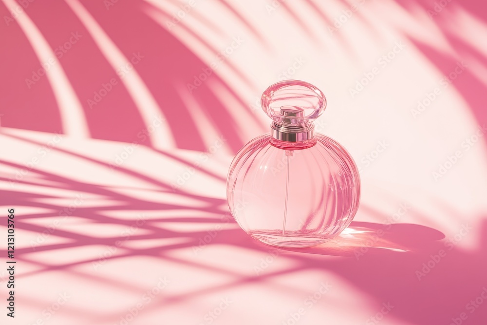 Clear perfume bottle against a pink backdrop Light infused fragrance display Popular des Clear perfume bottle against a pink backdrop Light infused fragrance display Popular des