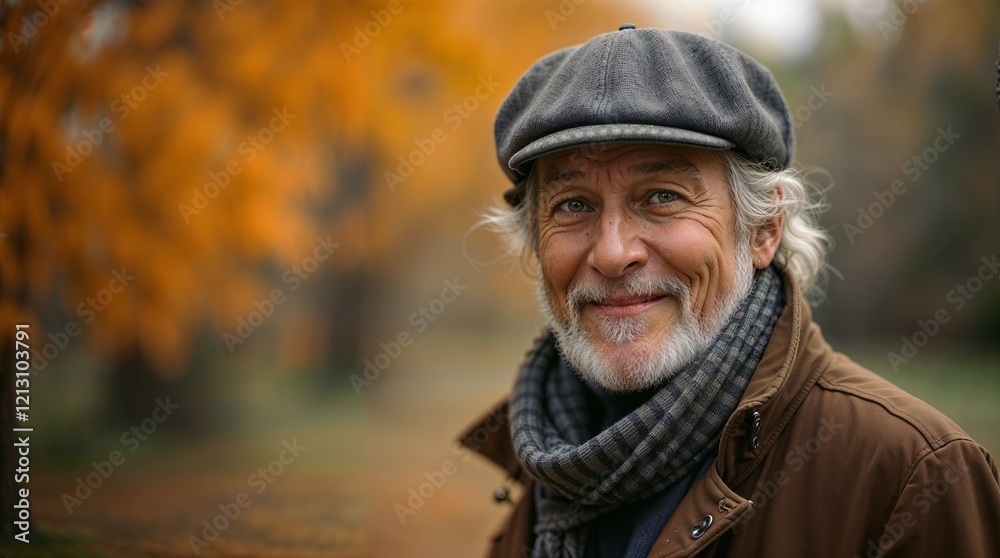 Charming Elderly Gentleman Surrounded by Warm Autumn Hues Charming Elderly Gentleman Surrounded by Warm Autumn Hues