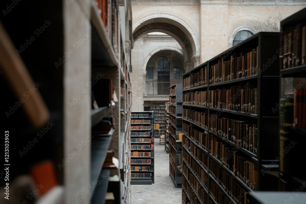 Exploring the vast shelves of an ancient library filled with countless knowledge and historical texts Exploring the vast shelves of an ancient library filled with countless knowledge and historical texts