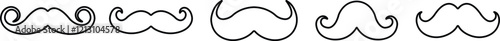 Mustache Black silhouette icon in line set. Symbol of Father day man mustaches Vector for apps or website Moustache for men face whisker tendril isolated on transparent background.