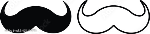 Mustache Black silhouette icon in flat line set. Symbol of Father day man mustaches Vector for apps or website Moustache for men face whisker tendril isolated on transparent background.
