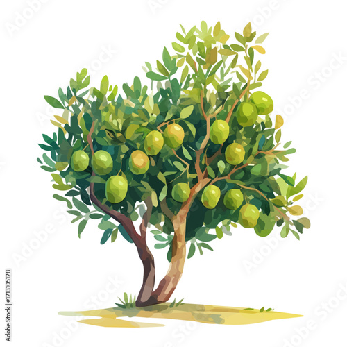 Australian Finger Lime Tree with Fruit Watercolor Flat Illustration | Unique Citrus Artwork for Logos & Digital Designs  

