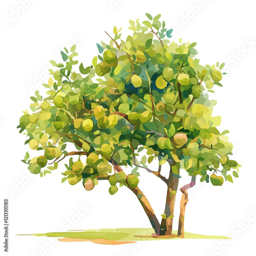 Australian Finger Lime Tree with Fruit Watercolor Flat Illustration | Unique Citrus Artwork for Logos & Digital Designs  
