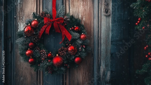 Rustic Christmas wreath door winter holiday decoration