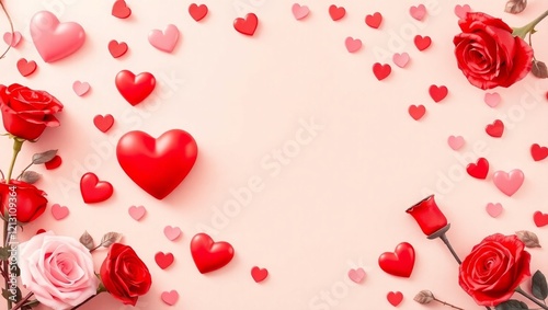 Valentine's Day heart background with pink and red hearts, love and romance theme, perfect for greeting cards, gifts, and decorations photo