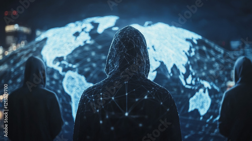 Hacker are planning to hack and attack networks and cyber security systems.team people innovation connection of line from nail node to node on map background , networking concept