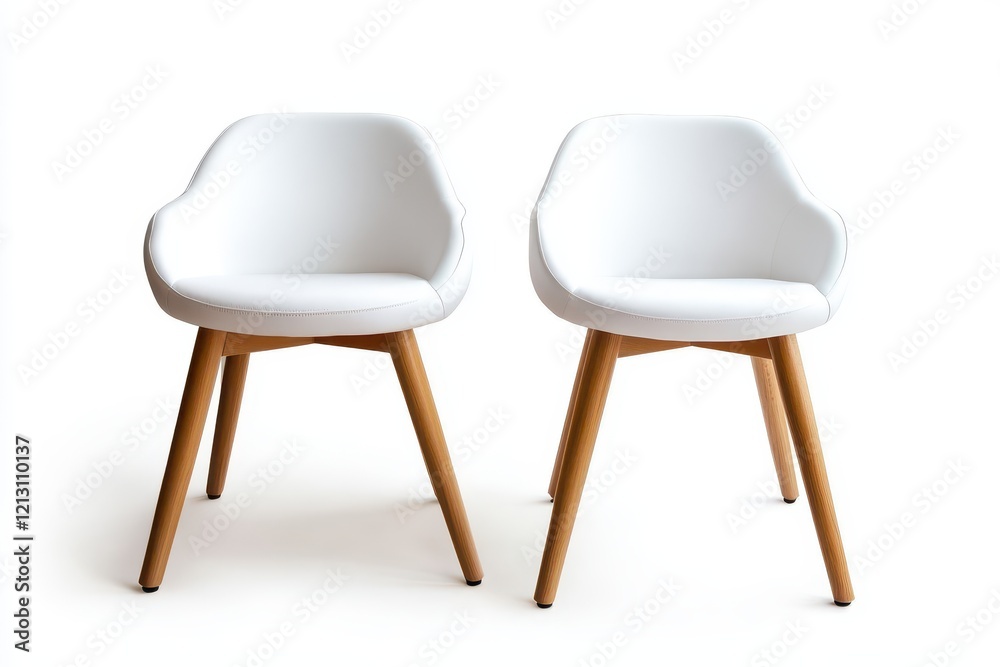 Obraz premium contemporary white chair pair with wooden legs on white backdrop
