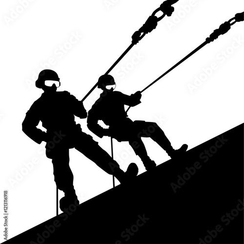 soldiers rappelling vector silhouette