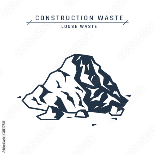 Construction waste. Mound of dirt, sand, gravel or other loose debris. Pile of building materials. Demolition garbage on a site or landfill. Vector flat icon isolated on a white background.