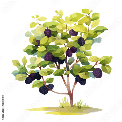 Wallpaper Mural Lush Blackberry Tree with Ripe Fruit | Artistic Watercolor Vector Design.  
 Torontodigital.ca