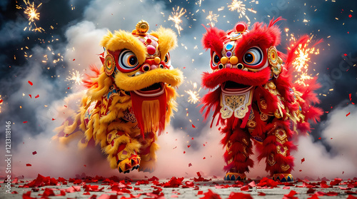 Dancing lion puppets