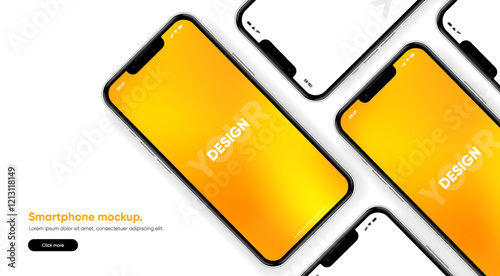 Realistic smartphone mockup. Mobile phone vector with isolated on white background. Device front view. 3D mobile phone with shadow. Realistic, high quality smart phone mockup for ui ux presentation.