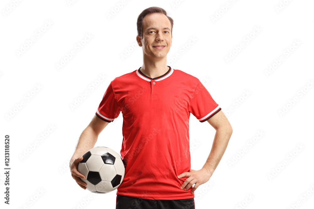 Man in a football jersey holding a ball Man in a football jersey holding a ball