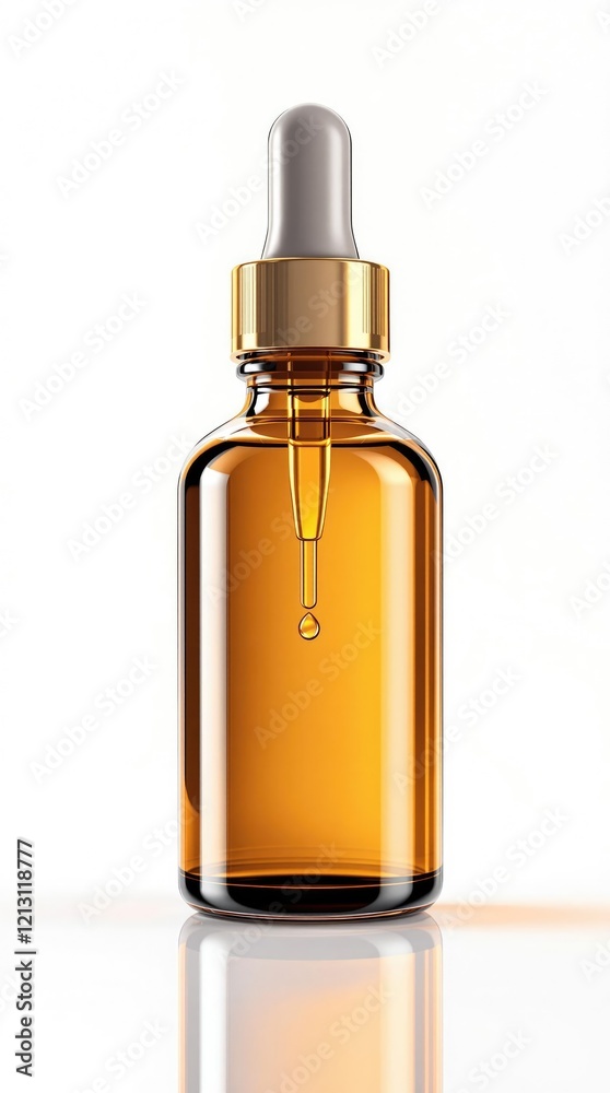 Amber dropper bottle with droplet falling from pipette, liquid drop, precision Amber dropper bottle with droplet falling from pipette, liquid drop, precision
