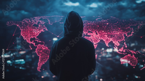 Hacker are planning to hack and attack networks and cyber security systems.team people innovation connection of line from nail node to node on map background , networking concept