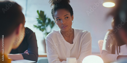 Ethnic elegant professional woman leading a team discussion
