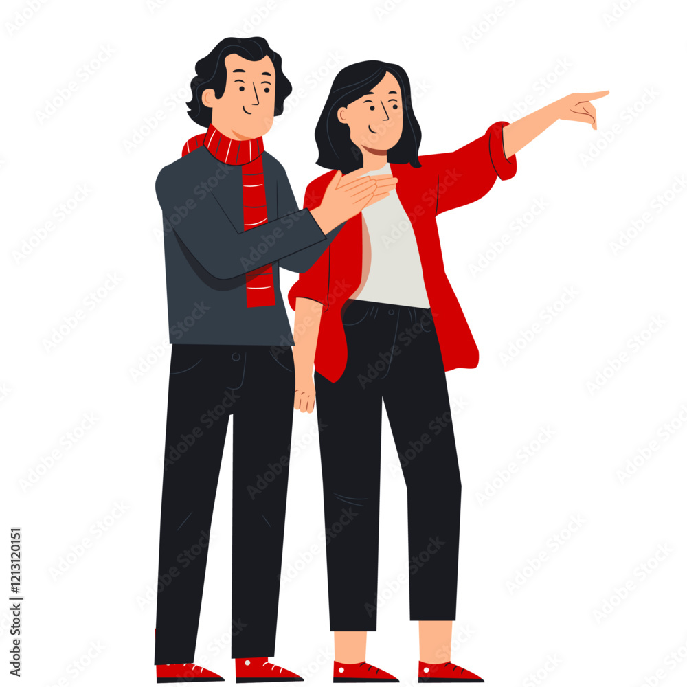 couple pointing and being together couple pointing and being together