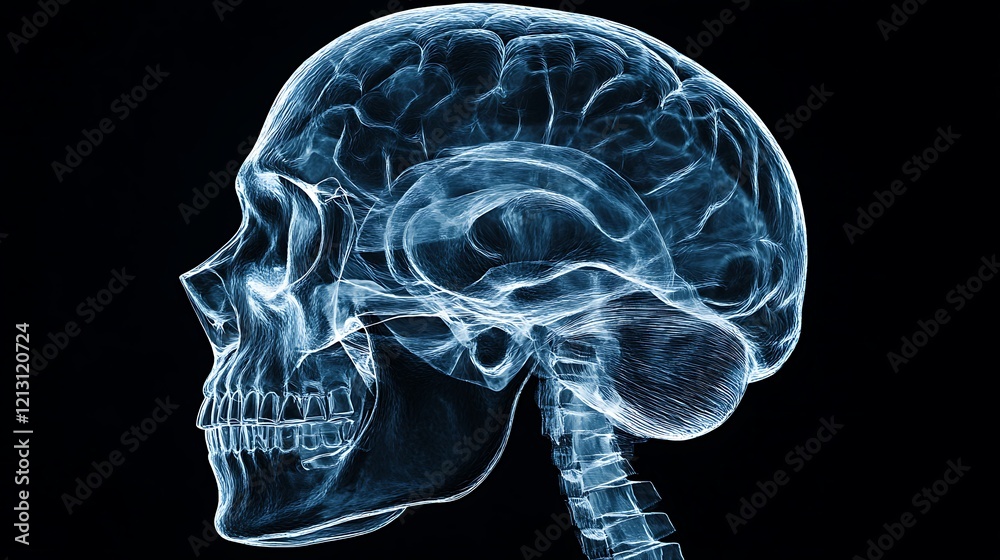 Detailed 3D rendering of a transparent human skull showcasing precise anatomy Detailed 3D rendering of a transparent human skull showcasing precise anatomy