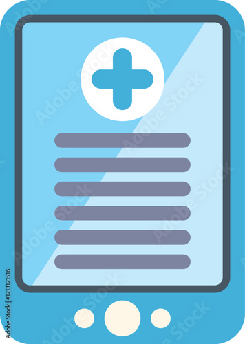 Online medical consultation using mobile app with medical cross symbol being displayed