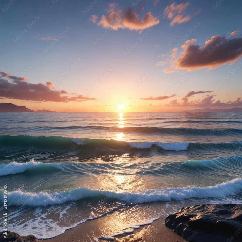 A tranquil ocean landscape with a blue sea and sky horizon at sunset, blue ocean, sunset, nature A tranquil ocean landscape with a blue sea and sky horizon at sunset, blue ocean, sunset, nature