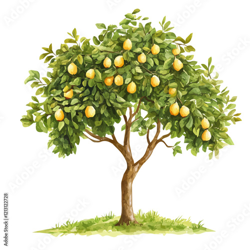 Breadnut Tree with Fruit – Lush Watercolor Vector Illustration, Tropical Tree Design, Nature-Inspired Artwork, Rich and Vibrant Breadnut Tree with Ripe Fruit Vector.  

