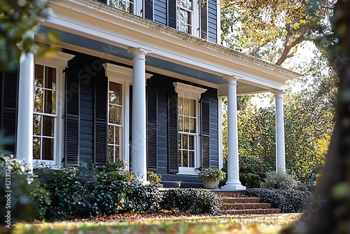 Elegant Southern Home Porch Columns And Shutters photo