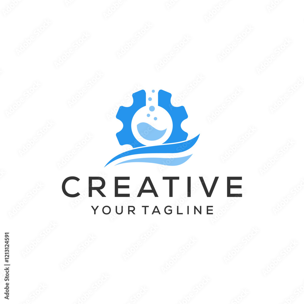 Fototapeta premium gear, lab bottle, waves logo design