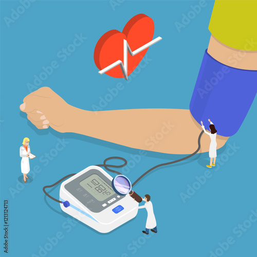 3D Isometric Flat Vector Illustration of Measuring Blood Pleasure, Medical Equipment