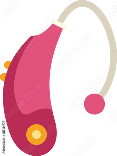 Pink hearing aid device improving hearing loss problem, vector illustration in flat design