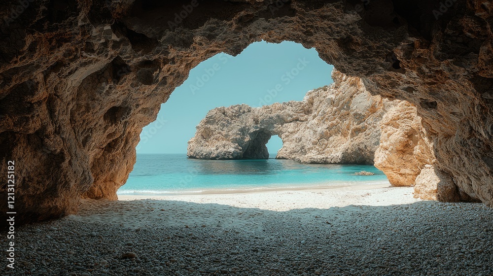 Fototapeta premium Cave Entrance Reveals Stunning Beach And Rock Arch