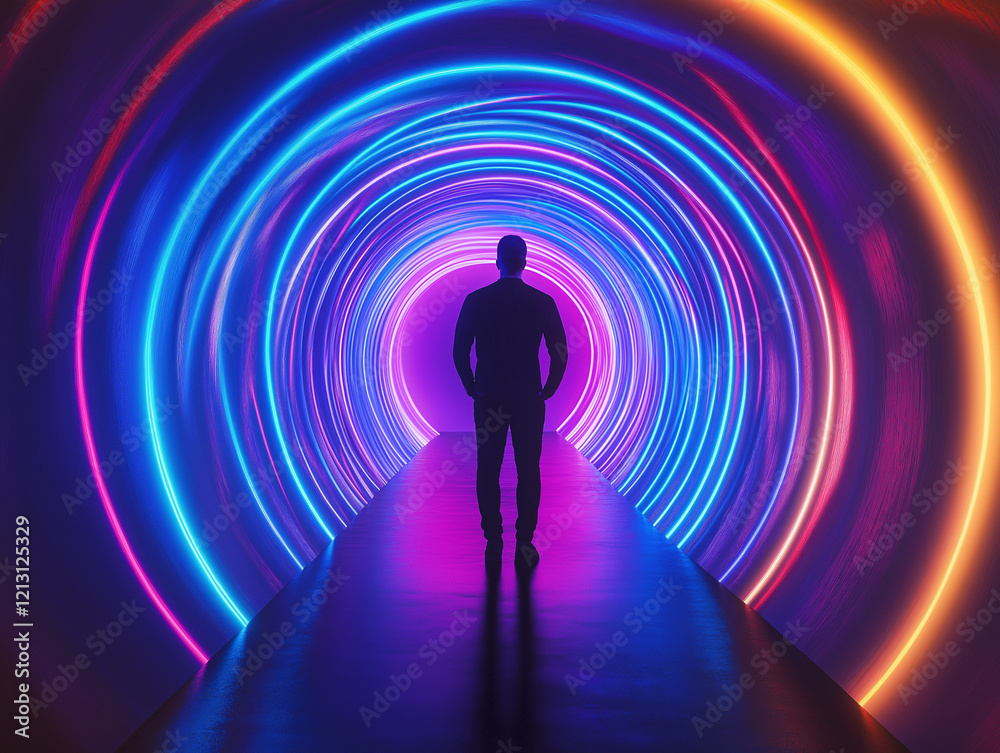 custom made wallpaper toronto digitalMysterious Shadow Figure in Neon Cityscape at Night, Cyberpunk Vibe, Urban Exploration, Futuristic