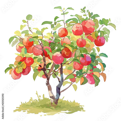 Burdekin Plum Tree with Fruit – Vibrant Watercolor Vector Illustration, Exotic Tree Design, Nature-Inspired Artwork, Lush Burdekin Plum Tree with Ripe Fruit Vector.  
