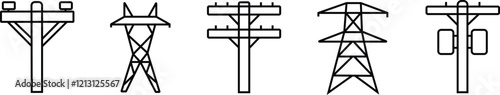 forks and knives Electrical tower high voltage icons set. Outline illustration of 25 electrical tower high voltage vector