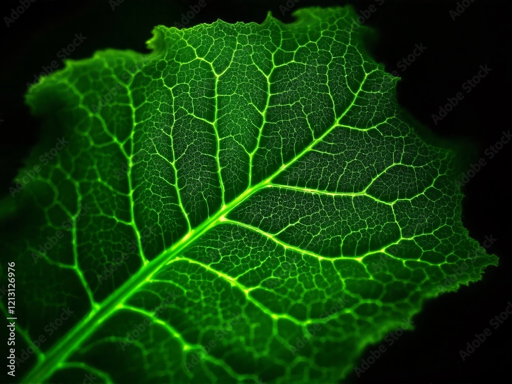 Obraz premium Leaf, Green, Veins, Nature, Plant, Close-up, Texture, Organic, Botanical, Detail, Natural, Biology, Chlorophyll, Flora, Macro, Photography, Life, Growth, Ecosystem, Environment, Healthy, Fresh, Vibran