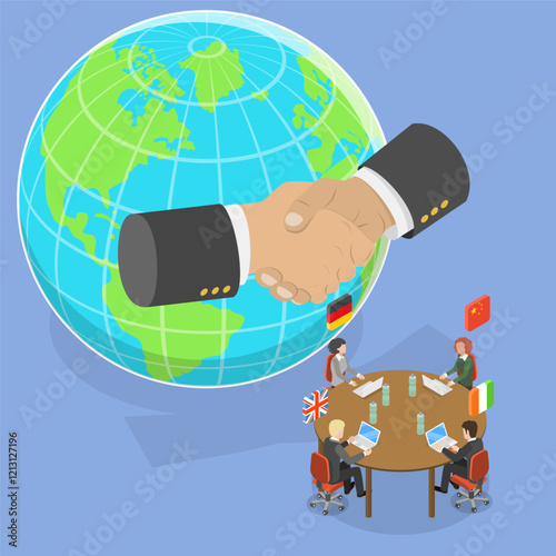 3D Isometric Flat Vector Illustration of Diplomacy, World Diplomacy