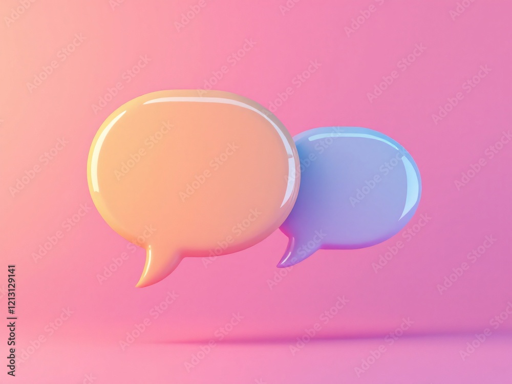 Pink glossy speech bubbles on a pink background, 3D minimalistic design. Pink glossy speech bubbles on a pink background, 3D minimalistic design.