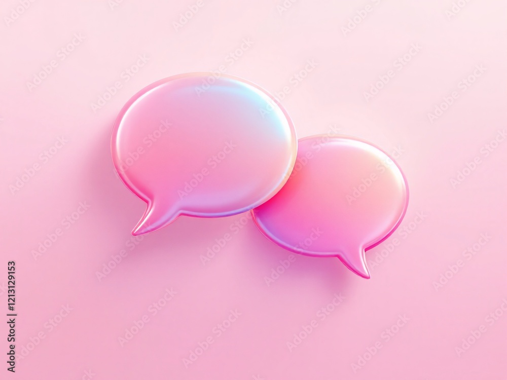 Pink glossy speech bubbles on a pink background, 3D minimalistic design. Pink glossy speech bubbles on a pink background, 3D minimalistic design.