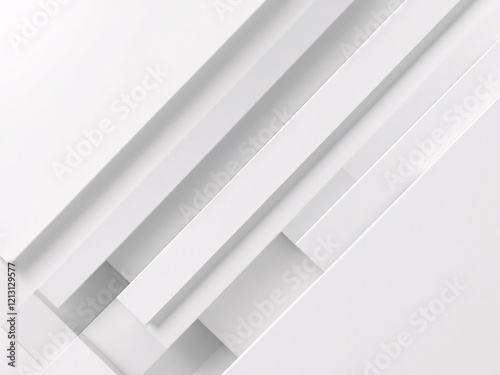 Abstract geometric design with intersecting white lines and shapes on a clean, minimalist background.