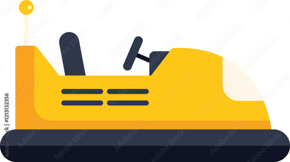 Illustration of a yellow bumper car standing still, typical element of amusement or theme parks