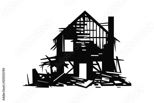 Most destroyed house silhouette icon. Clipart image isolated on background.