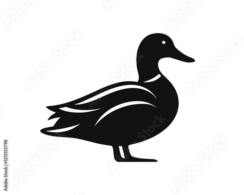 Sitting mallard duck silhouette. Clipart image isolated on background.