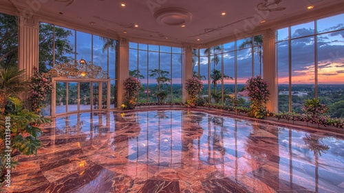 Sunset view from luxury lobby
