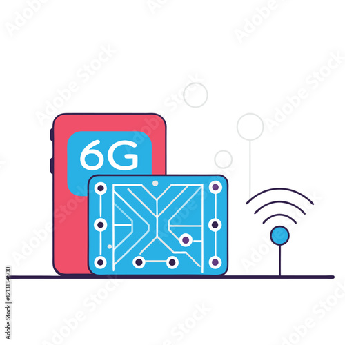 Futuristic 6G Network: High-Speed Data Transfer, Circuit Board Design, Technology Innovation, Global