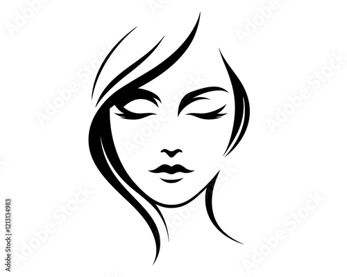 Woman face simple line art icon. Clipart image isolated on background.