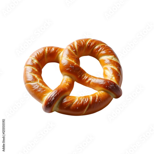 golden brown pretzel with a shiny surface, sprinkled with salt showcasing its iconic twisted design, a popular snack for parties, festivals or quick bites	 photo